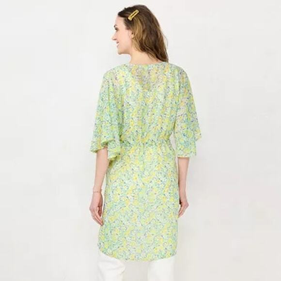 NWT LC Lauren Conrad Yellow Floral Gardenia Tapered Tie Front Kimono Women OS - Picture 1 of 8
